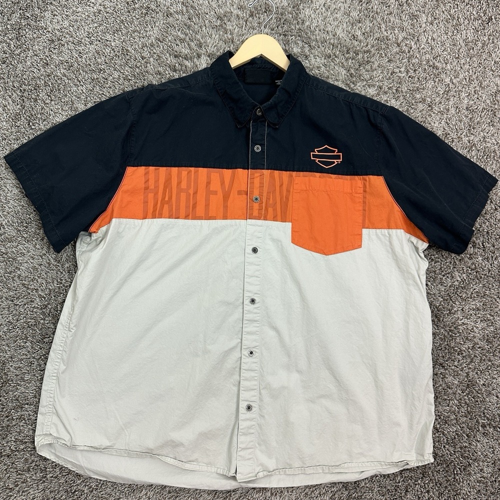 Harley-Davidson MotorClothes Shirt Mens 3XL Black Orange Colorblock Cotton Biker